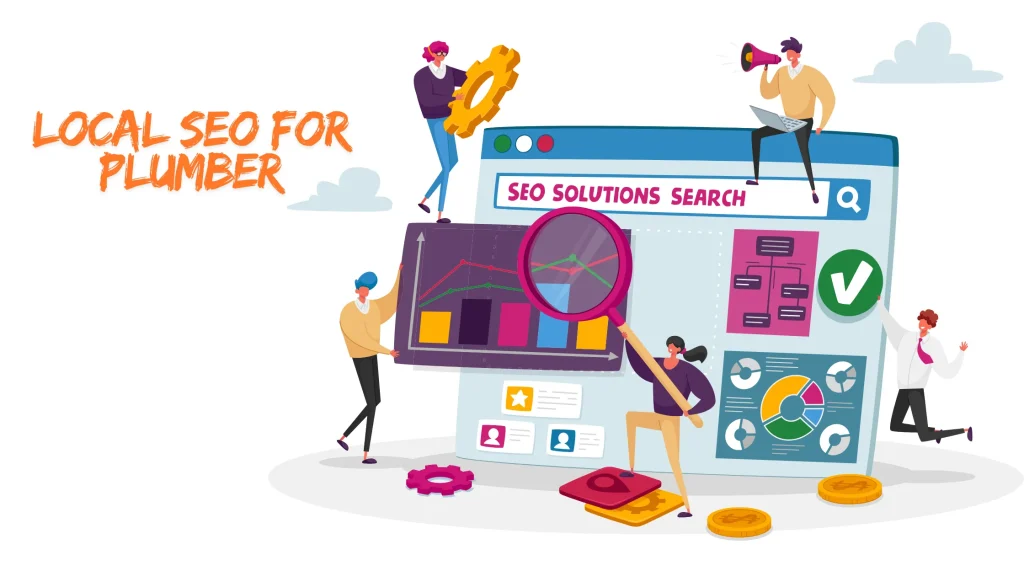 Local SEO for Plumber featuring SEO tools and team working on analytics to improve local rankings for plumbers.